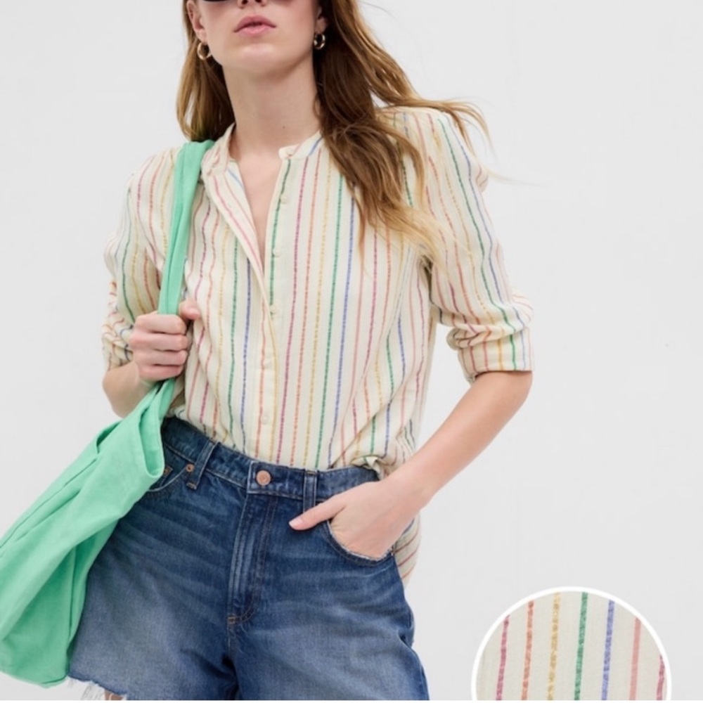 Gap Rainbow Multi-stripe Crinkle Gauze Shirt